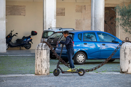 terni, italy october 21 2020: black child going with mono skateのeditorial素材