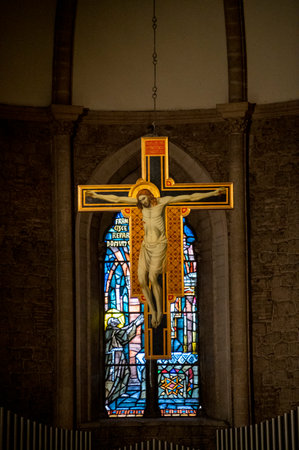 crucifix placed in the church of San Francescoのeditorial素材