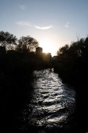 black river of terni that passes through the city coming from the marble waterfallの写真素材