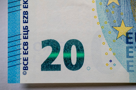 the 10 euro banknote detail on a white backgroundの写真素材
