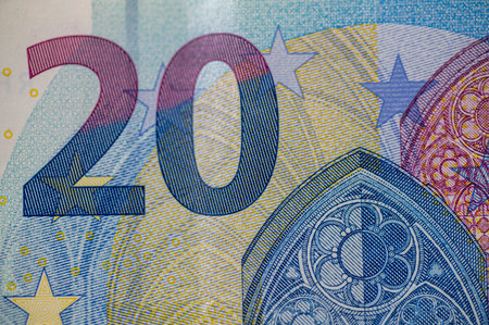 the 10 euro banknote detail on a white backgroundの写真素材