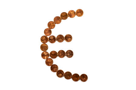 euro symbol made with cents coins of different denominationsの写真素材