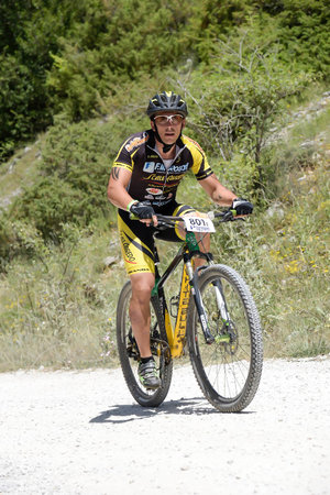terni,italy august 10 2019 :off road mtb bicycle race with competitive teamのeditorial素材