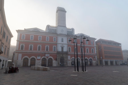 terni.italy jenuary 30 2021:municipal library of terni with foggy dayのeditorial素材