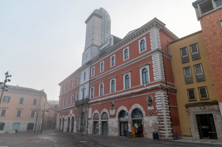 terni.italy jenuary 30 2021:municipal library of terni with foggy dayのeditorial素材