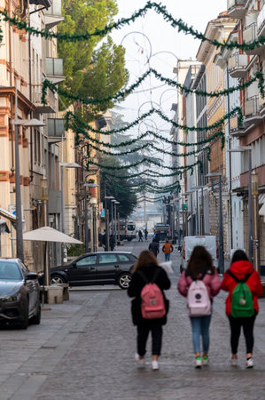 terni.italy jenuary 30 2021:Tacito course in Terni with walking studentsのeditorial素材