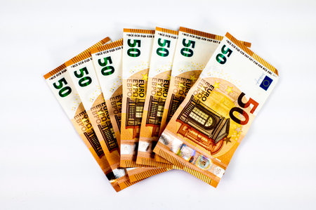 statistics graph with 50 euro banknotes on white background
