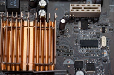 detail of the back of a motherboard with the solder trackの写真素材