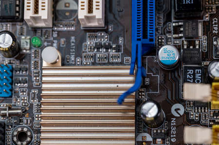 detail of the back of a motherboard with the solder trackの写真素材