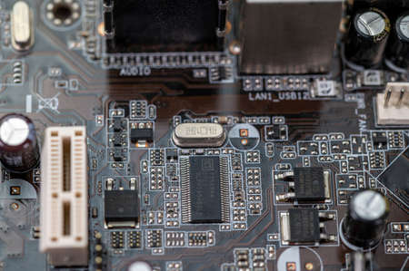 detail of the back of a motherboard with the solder trackの写真素材