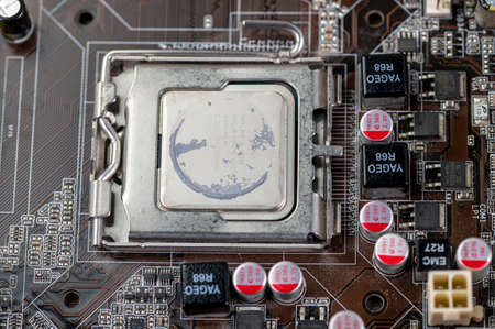 detail of the back of a motherboard with the solder trackの写真素材