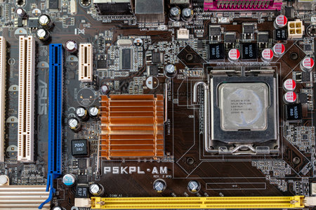 detail of the back of a motherboard with the solder trackの写真素材