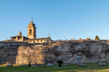 caampanile of the cathedral of terni seen from the promenadeの写真素材