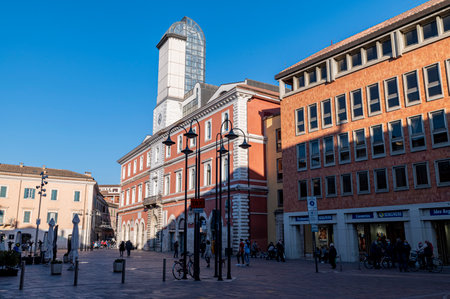 terni, italy march 02 2021: performance with the skateboard in a square with jumpsのeditorial素材
