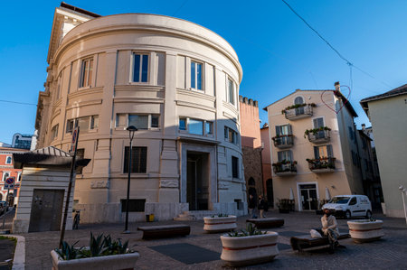 terni, italy march 02 2021: performance with the skateboard in a square with jumpsのeditorial素材