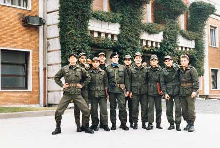 salerno, italy february 10 1970: portrait of soldiers during the military in the 70sのeditorial素材
