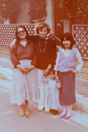 cervia, italy june 10 1978: sea family portrait in the 70sのeditorial素材