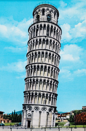pisa, italy june 28 1960: pisa leaning tower from the 60sのeditorial素材