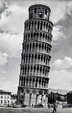 pisa, italy june 28 1960: pisa leaning tower from the 60sのeditorial素材