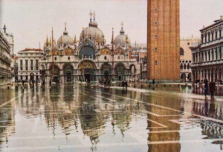venice, italy july 10 1970: venice basilica san marco departure of the Vagalonga from the 70sのeditorial素材