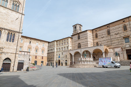 perugia, italy may 01 2021: headquarters building from the rai in perugiaのeditorial素材