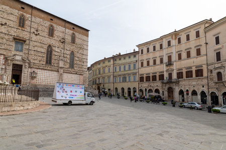 perugia, italy may 01 2021: headquarters building from the rai in perugiaのeditorial素材