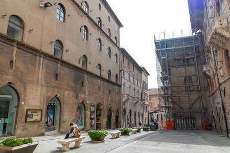 perugia, italy may 01 2021: Palazzo Donini course pietro vannucci in the center of perugiaのeditorial素材