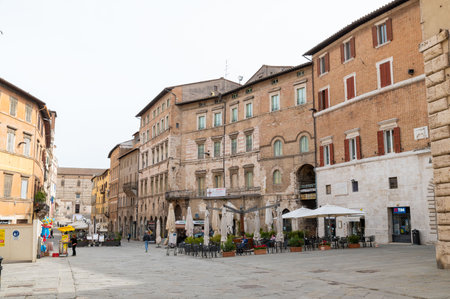 perugia, italy may 01 2021: Palazzo Donini course pietro vannucci in the center of perugiaのeditorial素材