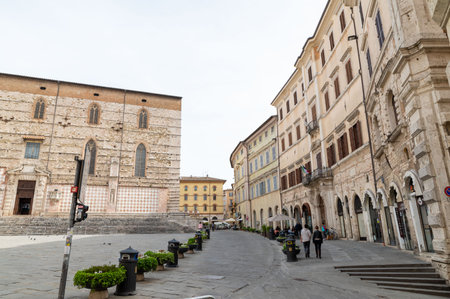 perugia, italy may 01 2021: Palazzo Donini course pietro vannucci in the center of perugiaのeditorial素材