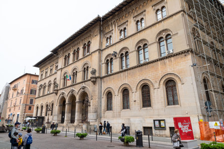 perugia, italy may 01 2021: Palazzo Donini course pietro vannucci in the center of perugiaのeditorial素材