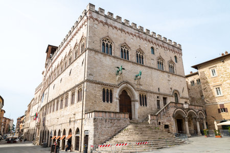 perugia, italy may 01 2021: Palazzo Donini course pietro vannucci in the center of perugiaのeditorial素材