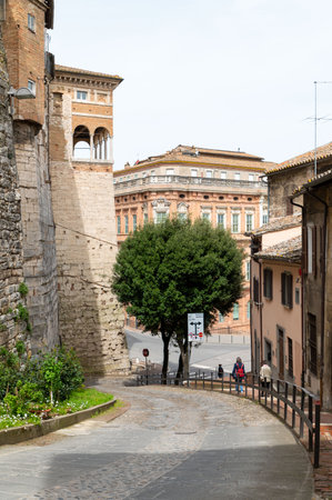 perugia, italy may 01 2021: Palazzo Donini course pietro vannucci in the center of perugiaのeditorial素材