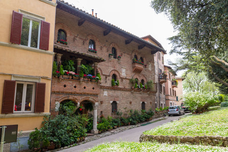 perugia, italy may 01 2021: piazza italia in the center of perugiaのeditorial素材