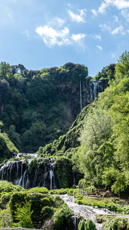 glimpse of the marmore waterfall in italyの写真素材