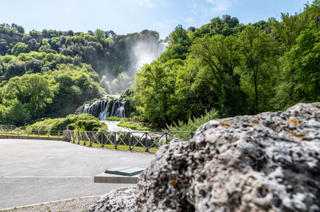 glimpse of the marmore waterfall in italyの写真素材