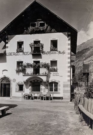 alpi, italy october 16 1960: Venosta Certosa di Senales Albergo Della Rosa from the 1960sのeditorial素材