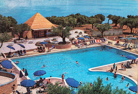 calabria, italy june 10 1980: Isola Capo Rizzuto Hotel Villaggio Valtur in the 80sのeditorial素材