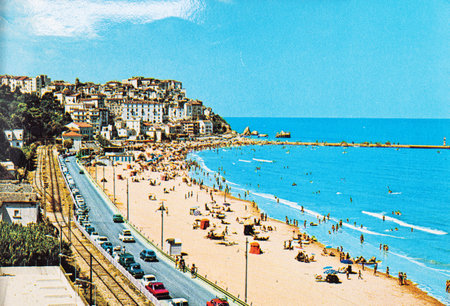 puglia, italy july 19 1970: Foggia Rodi Garganico The beach of the 70sのeditorial素材