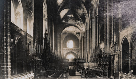 barcelona, spain may 10 1950: barcelona spain interior of the cathedral from the 1950sのeditorial素材