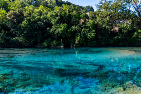 la mole di narni a stifone bathing place characterized by azure waterの写真素材