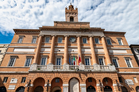 foligno, italy may 22 2021: municipality in square of republica in folignoのeditorial素材