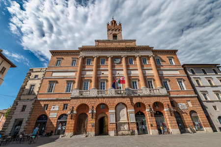 foligno, italy may 22 2021: municipality in square of republica in folignoのeditorial素材
