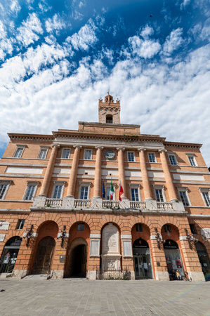 foligno, italy may 22 2021: municipality in square of republica in folignoのeditorial素材