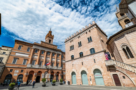 foligno, italy may 22 2021: municipality in square of republica in folignoのeditorial素材