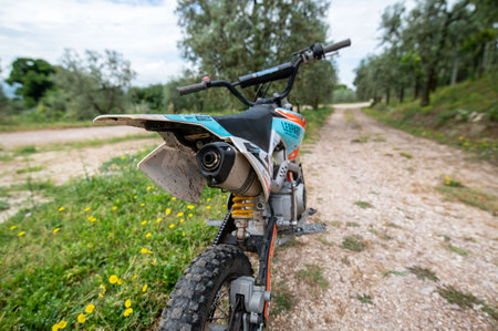 terni, italy june 08 2021: mini motocross detail of the terminal exhaustのeditorial素材
