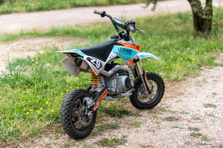 terni, italy june 08 2021: mini motocross detail of the terminal exhaustのeditorial素材