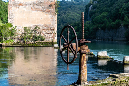 Stifone di Narni placed characteristic for the blue water in some places reeds bathingの写真素材