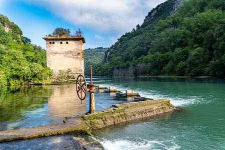 Stifone di Narni placed characteristic for the blue water in some places reeds bathingの写真素材