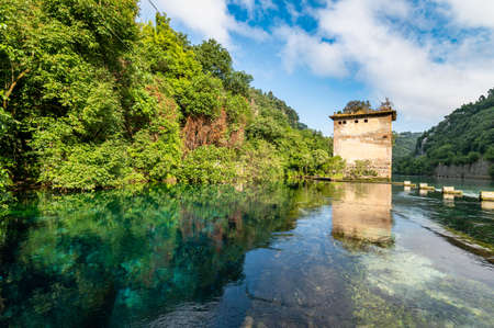 Stifone di Narni placed characteristic for the blue water in some places reeds bathingの写真素材