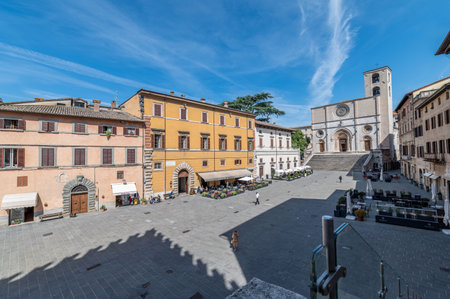 todi, italy june 11 2021: piazza del popolo civic museum in the center of todiのeditorial素材